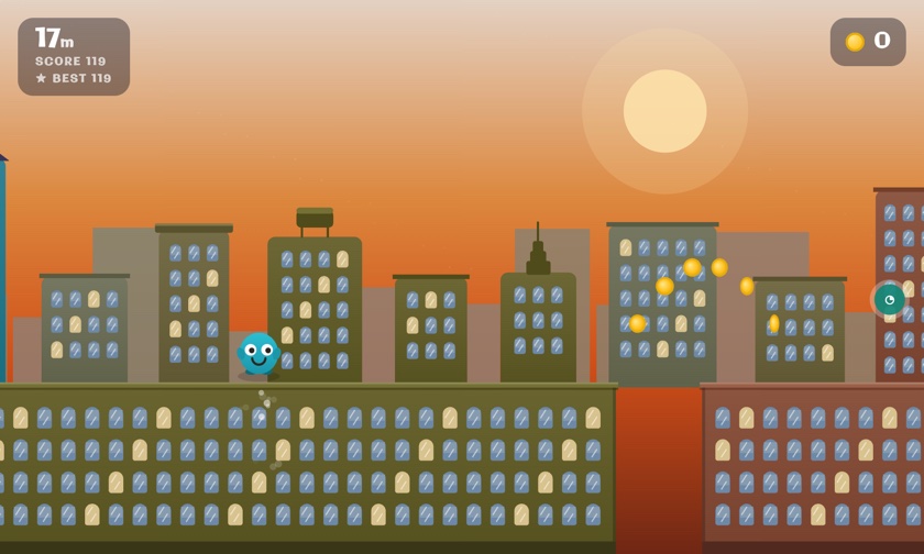Roof Run gameplay — a character running across a sunset city skyline